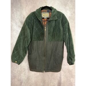 Vintage IZZI Genuine Leather Suede Jacket‎ Quilted Green Full Zip Womens Medium